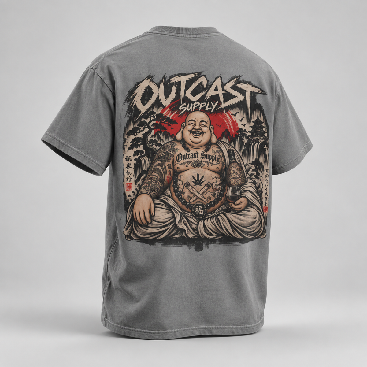 Outcast Supply Graphic T-Shirt — Buddha Streetwear Tee with Back Art