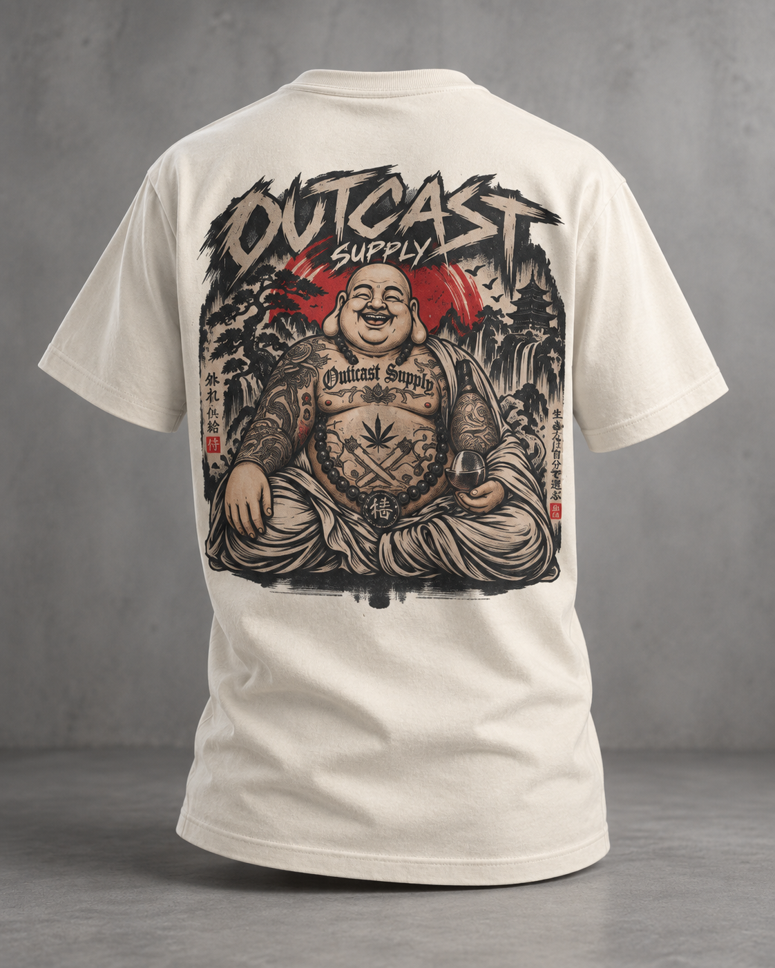 Outcast Supply Graphic T-Shirt — Buddha Streetwear Tee with Back Art